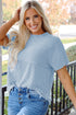 Soft Corded Texture Mock Neck Short Sleeve Top