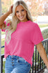 Soft Corded Texture Mock Neck Short Sleeve Top