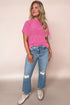 Soft Corded Texture Mock Neck Short Sleeve Top