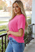 Soft Corded Texture Mock Neck Short Sleeve Top