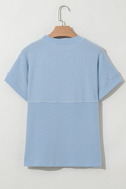 Soft Corded Texture Mock Neck Short Sleeve Top