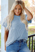Soft Corded Texture Mock Neck Short Sleeve Top