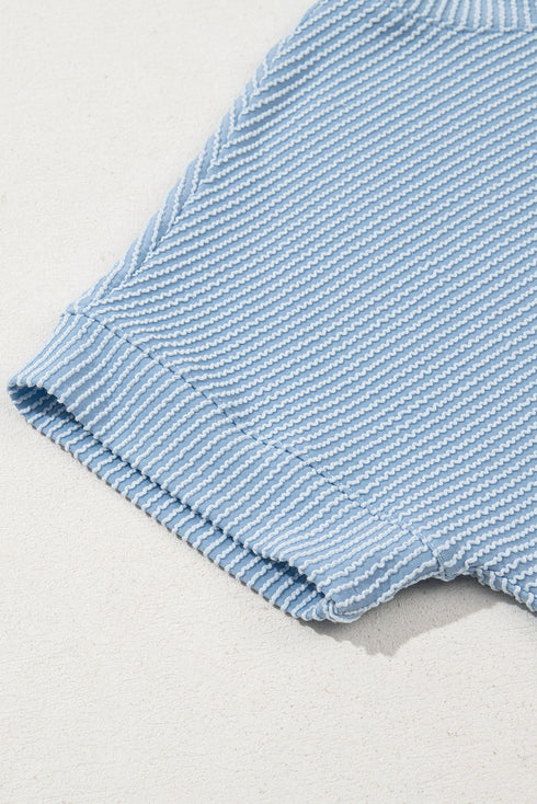 Soft Corded Texture Mock Neck Short Sleeve Top