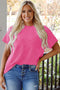 Soft Corded Texture Mock Neck Short Sleeve Top