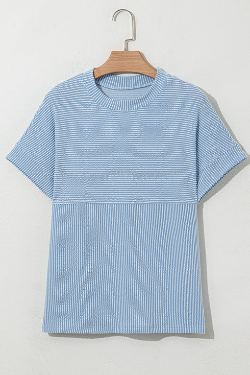 Soft Corded Texture Mock Neck Short Sleeve Top