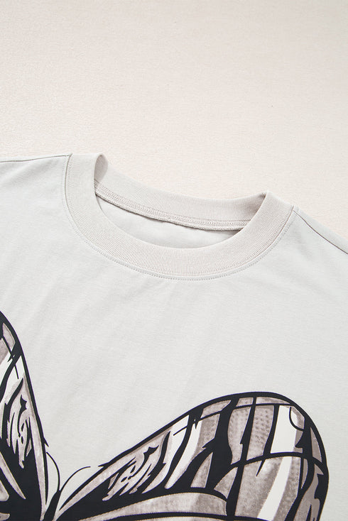Soft Cotton Blend Bow Graphic Oversized Drop Shoulder Tee