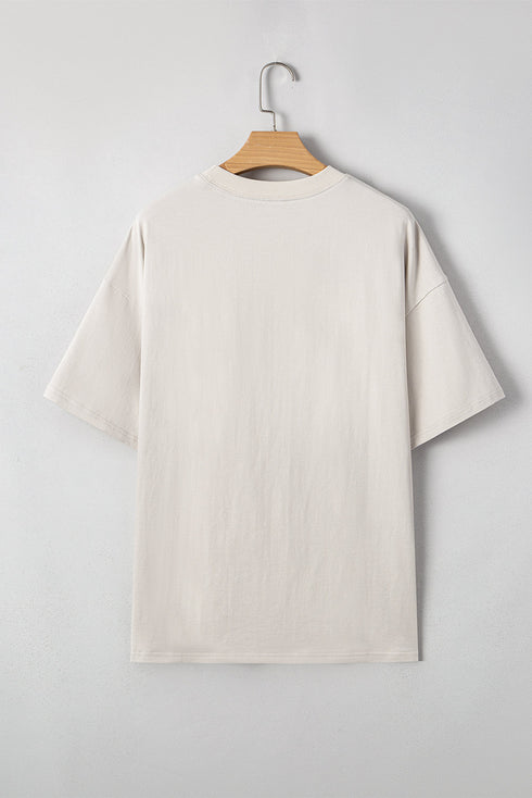 Soft Cotton Blend Bow Graphic Oversized Drop Shoulder Tee