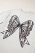 Soft Cotton Blend Bow Graphic Oversized Drop Shoulder Tee