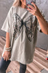Soft Cotton Blend Bow Graphic Oversized Drop Shoulder Tee