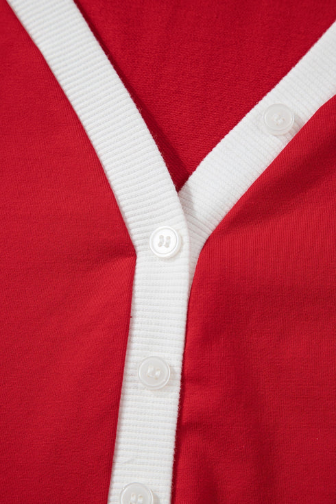 Soft Cotton Blend Button V Neck Bow Detail Lounge Set