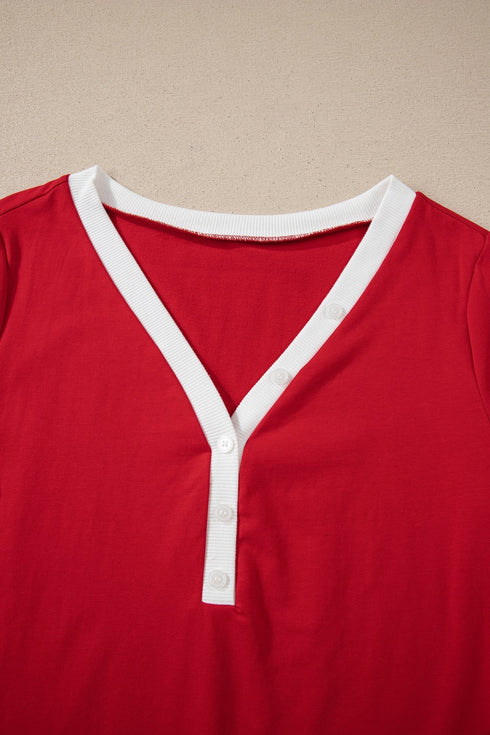 Soft Cotton Blend Button V Neck Bow Detail Lounge Set