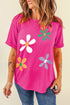 Soft Cotton Blend Floral Graphic Crew Neck Tee