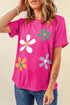Soft Cotton Blend Floral Graphic Crew Neck Tee