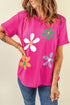 Soft Cotton Blend Floral Graphic Crew Neck Tee