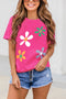 Soft Cotton Blend Floral Graphic Crew Neck Tee