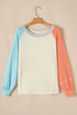 Soft Cotton Blend Patchwork Crew Neck Long Sleeve Top