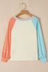Soft Cotton Blend Patchwork Crew Neck Long Sleeve Top