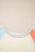 Soft Cotton Blend Patchwork Crew Neck Long Sleeve Top