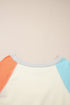 Soft Cotton Blend Patchwork Crew Neck Long Sleeve Top
