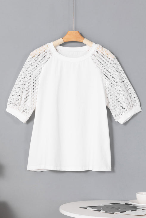 Soft Cotton Blend Pointelle Half Sleeve Crew Neck Tee
