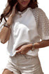 Soft Cotton Blend Pointelle Half Sleeve Crew Neck Tee