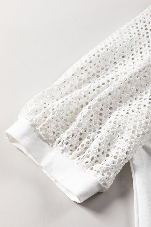 Soft Cotton Blend Pointelle Half Sleeve Crew Neck Tee