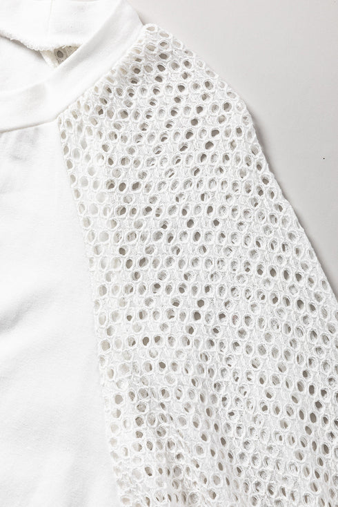 Soft Cotton Blend Pointelle Half Sleeve Crew Neck Tee