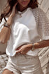 Soft Cotton Blend Pointelle Half Sleeve Crew Neck Tee