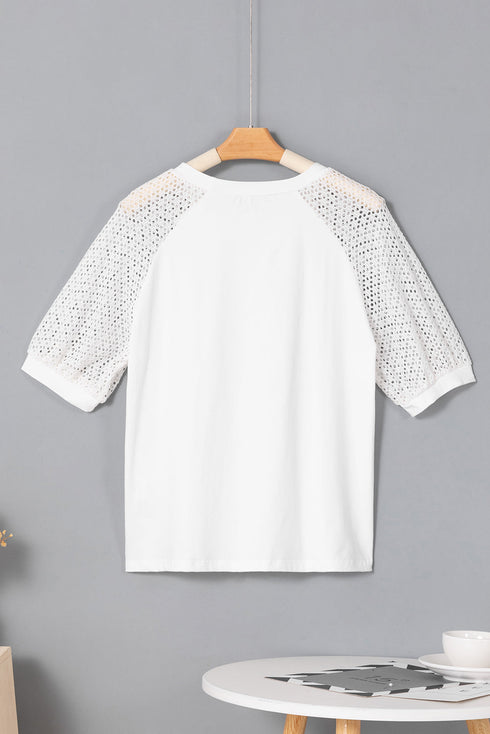 Soft Cotton Blend Pointelle Half Sleeve Crew Neck Tee
