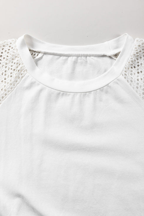 Soft Cotton Blend Pointelle Half Sleeve Crew Neck Tee