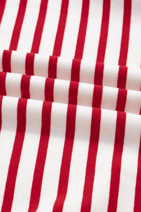 Soft Cotton Blend Ruffle Detail Stripe Long Sleeve Top