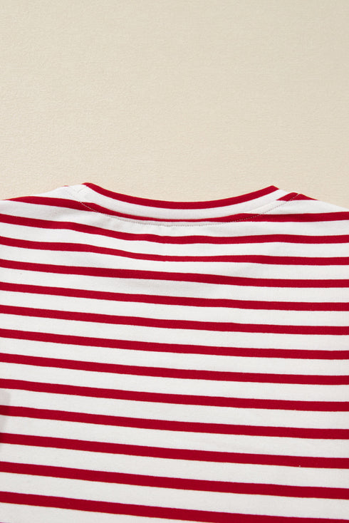 Soft Cotton Blend Ruffle Detail Stripe Long Sleeve Top