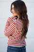 Soft Cotton Blend Ruffle Detail Stripe Long Sleeve Top