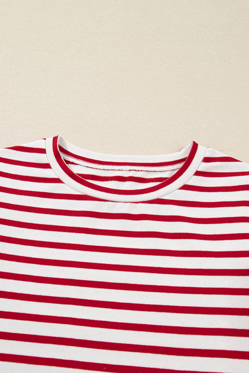 Soft Cotton Blend Ruffle Detail Stripe Long Sleeve Top