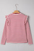 Soft Cotton Blend Ruffle Detail Stripe Long Sleeve Top