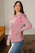 Soft Cotton Blend Ruffle Detail Stripe Long Sleeve Top