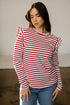 Soft Cotton Blend Ruffle Detail Stripe Long Sleeve Top