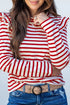 Soft Cotton Blend Ruffle Detail Stripe Long Sleeve Top