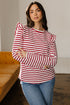 Soft Cotton Blend Ruffle Detail Stripe Long Sleeve Top