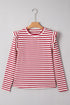 Soft Cotton Blend Ruffle Detail Stripe Long Sleeve Top