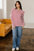 Soft Cotton Blend Ruffle Detail Stripe Long Sleeve Top