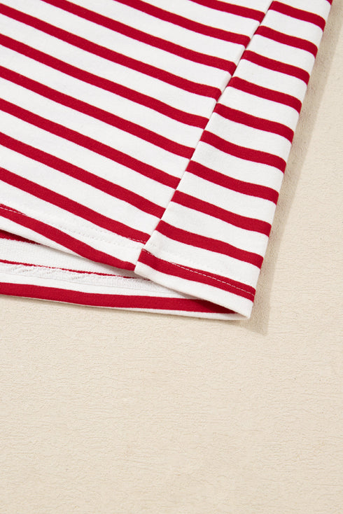 Soft Cotton Blend Ruffle Detail Stripe Long Sleeve Top