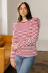 Soft Cotton Blend Ruffle Detail Stripe Long Sleeve Top