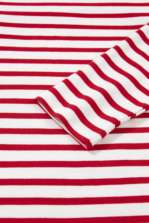 Soft Cotton Blend Ruffle Detail Stripe Long Sleeve Top
