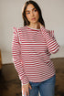 Soft Cotton Blend Ruffle Detail Stripe Long Sleeve Top