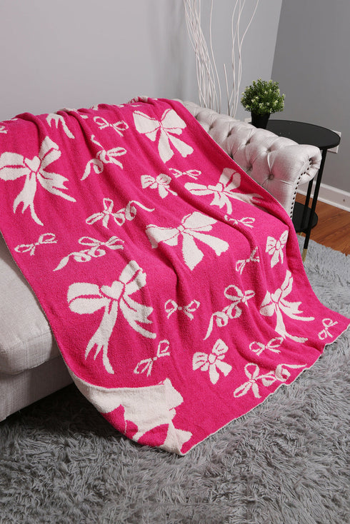 Soft Cotton Bow Pattern Plush Throw Blanket