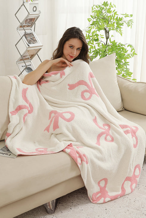 Soft Cotton Bow Pattern Plush Throw Blanket