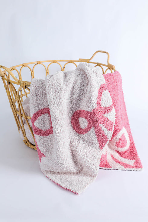 Soft Cotton Bow Pattern Plush Throw Blanket