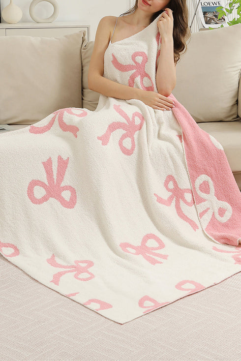 Soft Cotton Bow Pattern Plush Throw Blanket