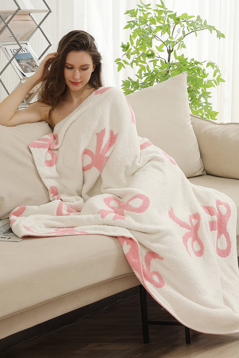 Soft Cotton Bow Pattern Plush Throw Blanket
